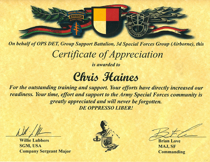 Certificate of Appreciation
